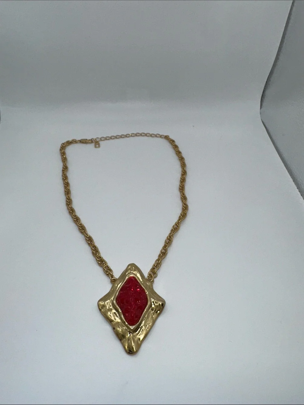 Gold-Tone Necklace with Red Stone Pendant - Women's Jewelry